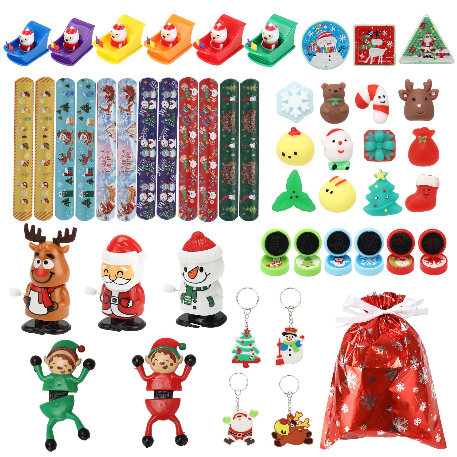 Garvee 48Pcs Christmas Toys Assortment For Kids Party Favors, Mochi Squishies, Puzzles, Pull Back Cars, Wind up Toys for Advent Calendar, Pinata Fille