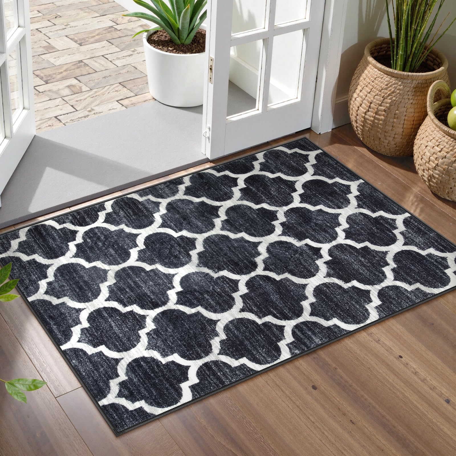 Lahome Black Entry Rug - 2x3 Washable Rugs Kitchen Rug Non-Slip Small Area Rug Throw Rugs Floor Carpet for Door Mat Indoor Entrance Entryway Bedrooms
