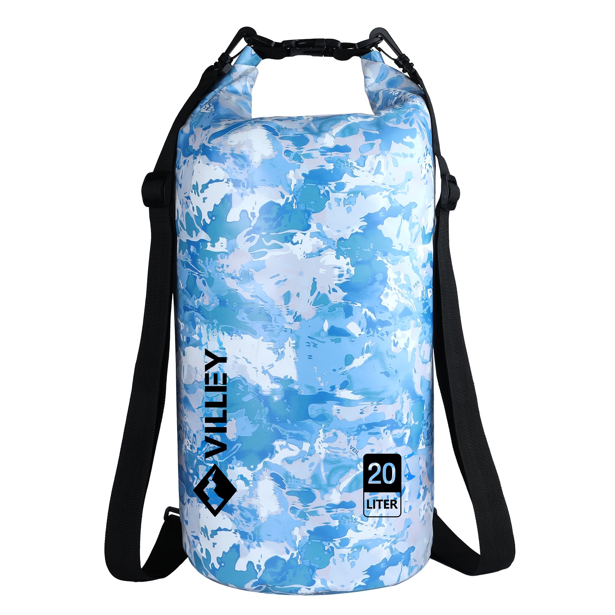 VILLEY Dry Bag Waterproof 20L Roll Top Sack Keeps Gear Dry Lightweight Sack for Kayaking Boating Camping Swimming and Beach Adventures Blue Camo Blue