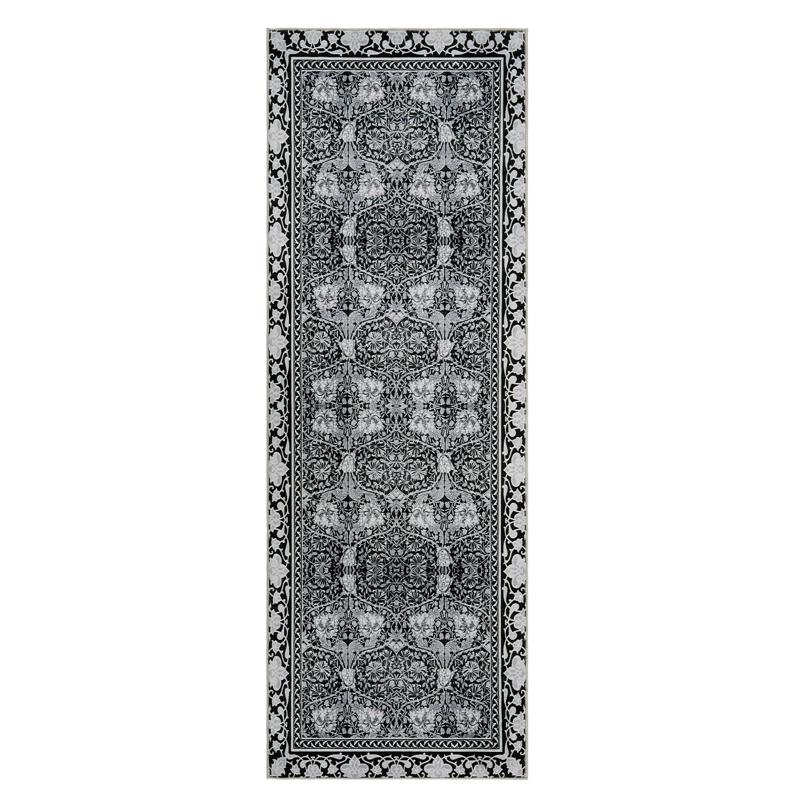 Garvee Area Rug Vintage Floral Non-Slip Low Pile Machine Washable Carpet for Living Room Bedroom 2x6Ft Grey