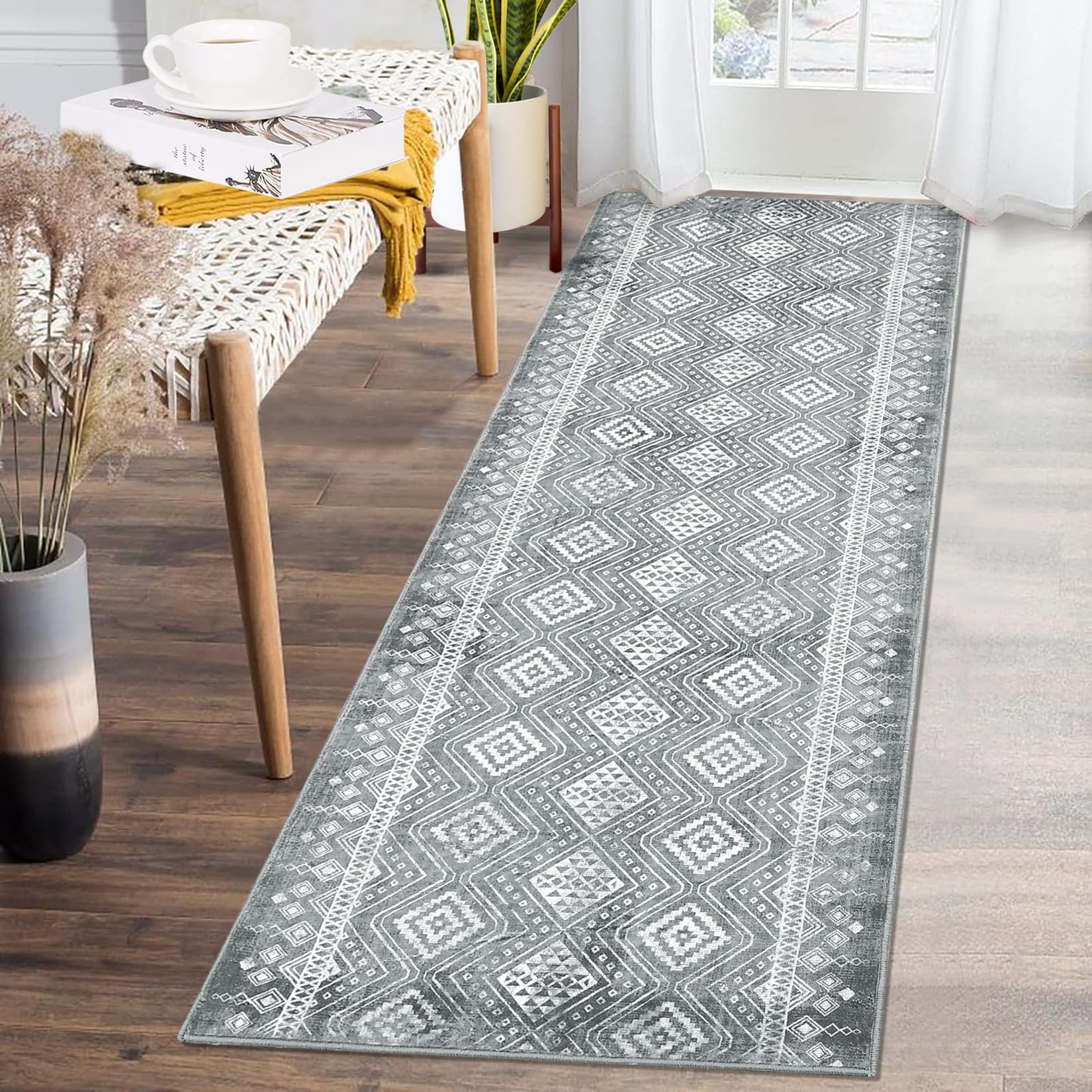 Garvee Runner Rug 2x6 Boho Throw Rugs with Rubber Backing Washable Rugs Non Slip Carpet Kitchen Rugs Geometric Rug Soft Rug No Shedding Floor Mats Geo