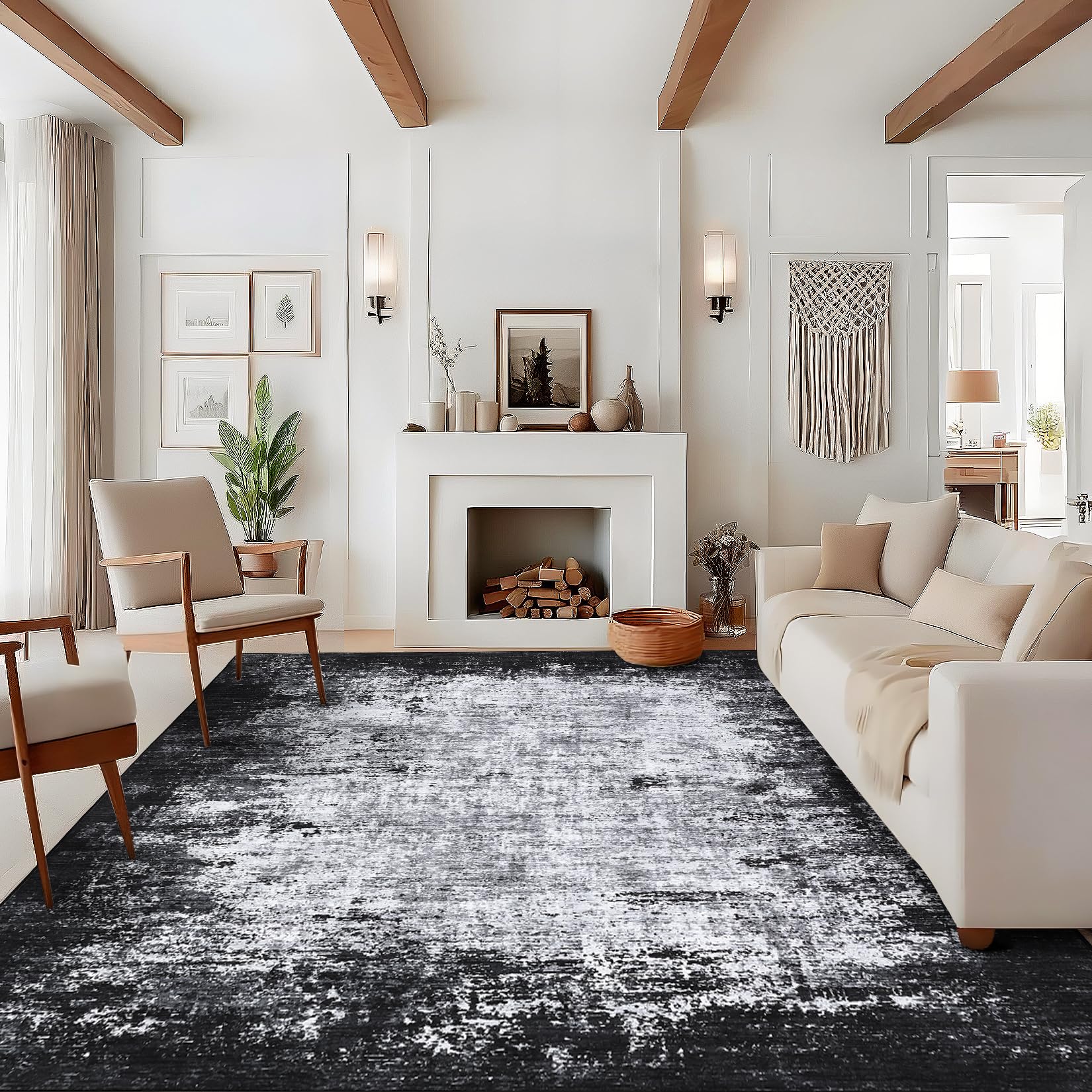 Garvee Large Area Rugs 9x12 Washable Stain-Resistant Low Pile Indoor Floor Mat Grey