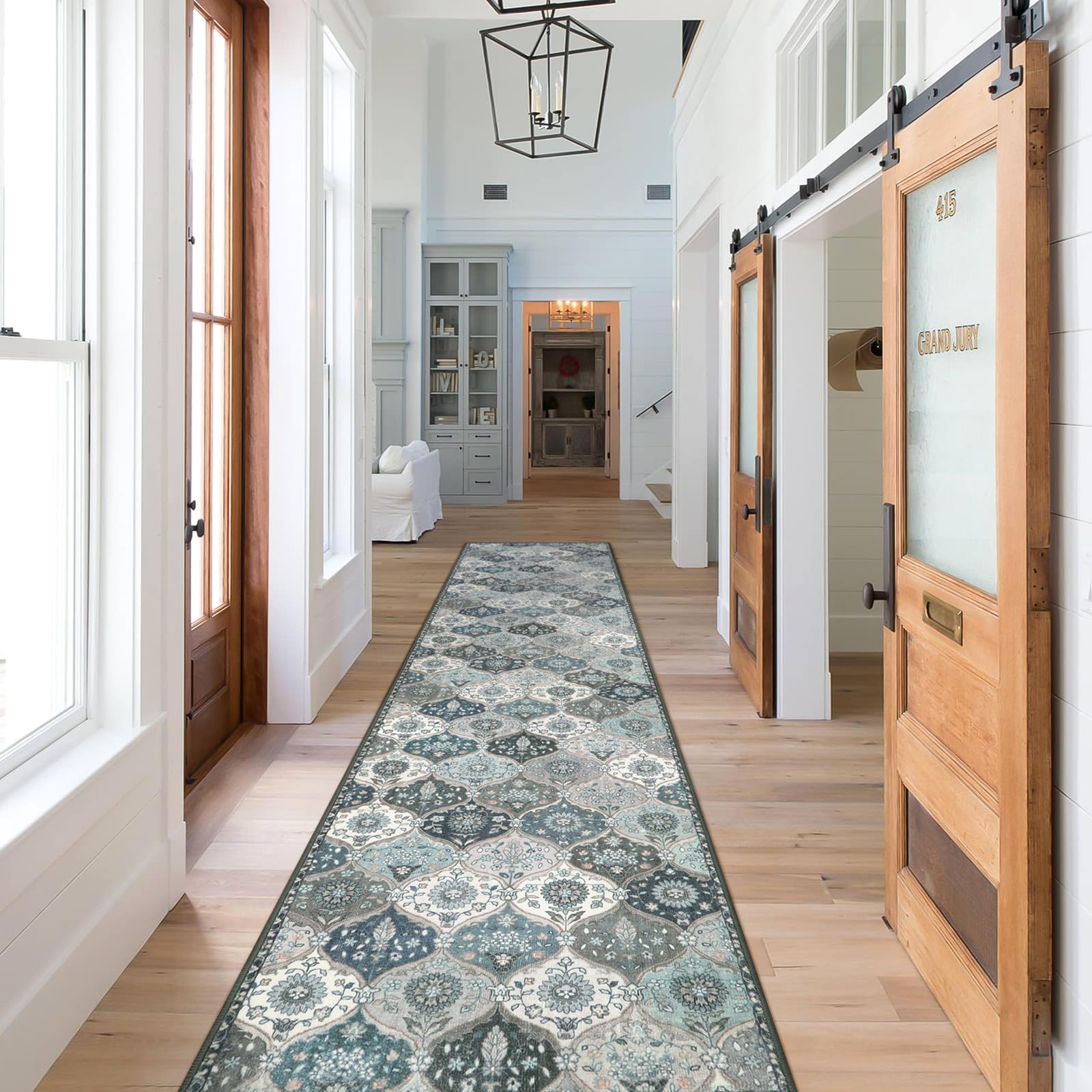 Lahome Moroccan Hallway Runner Rug Non Slip, 2x10 Washable Runner Rugs for Hallway 2x10 Vintage Ultra-Thin Throw Long Carpet for Kitchen Entryway Bedr