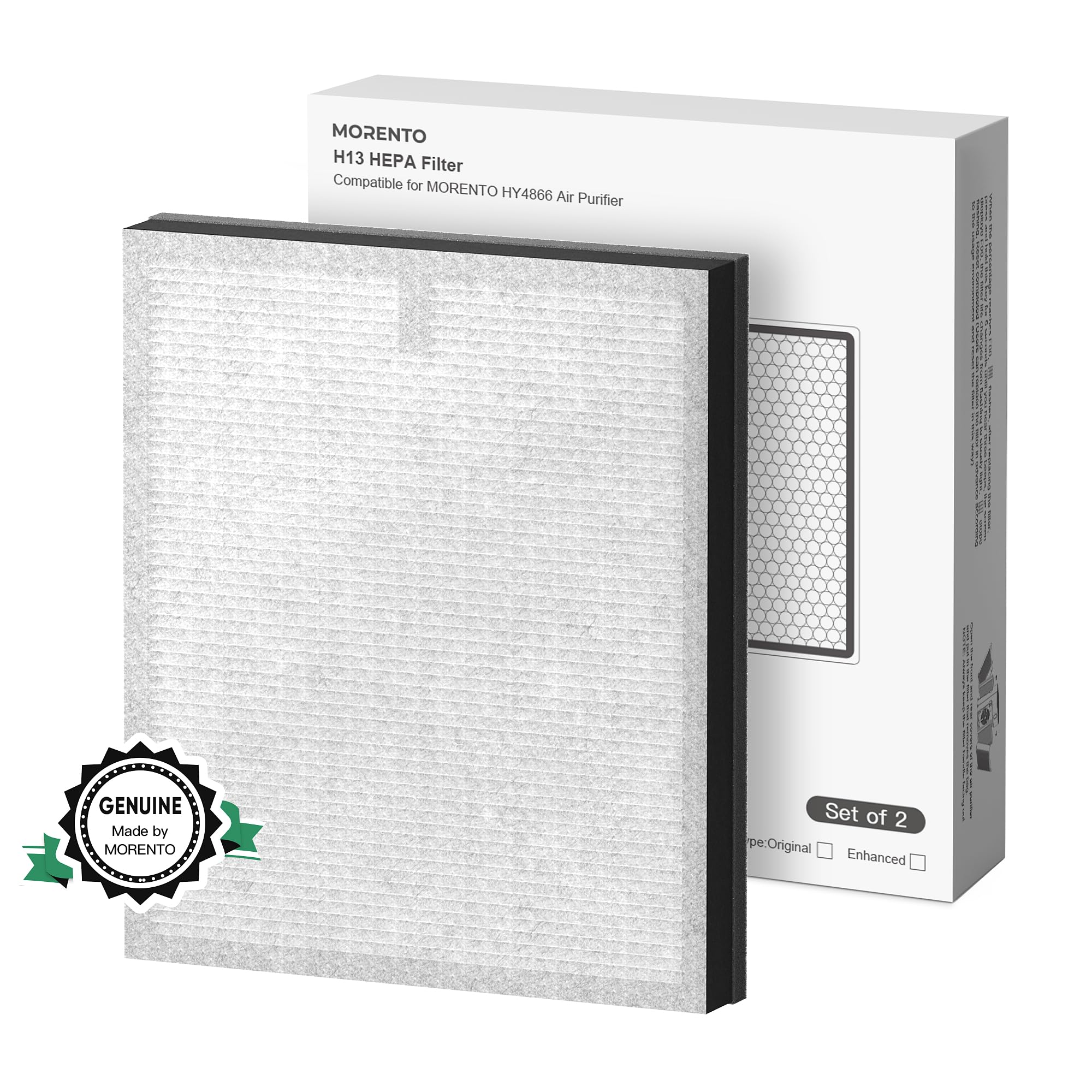 MORENTO 2 Pack HY4866 Genuine Air Purifier Replacement Filter for HY4866 Air Purifer, Enhanced Version HY4866U