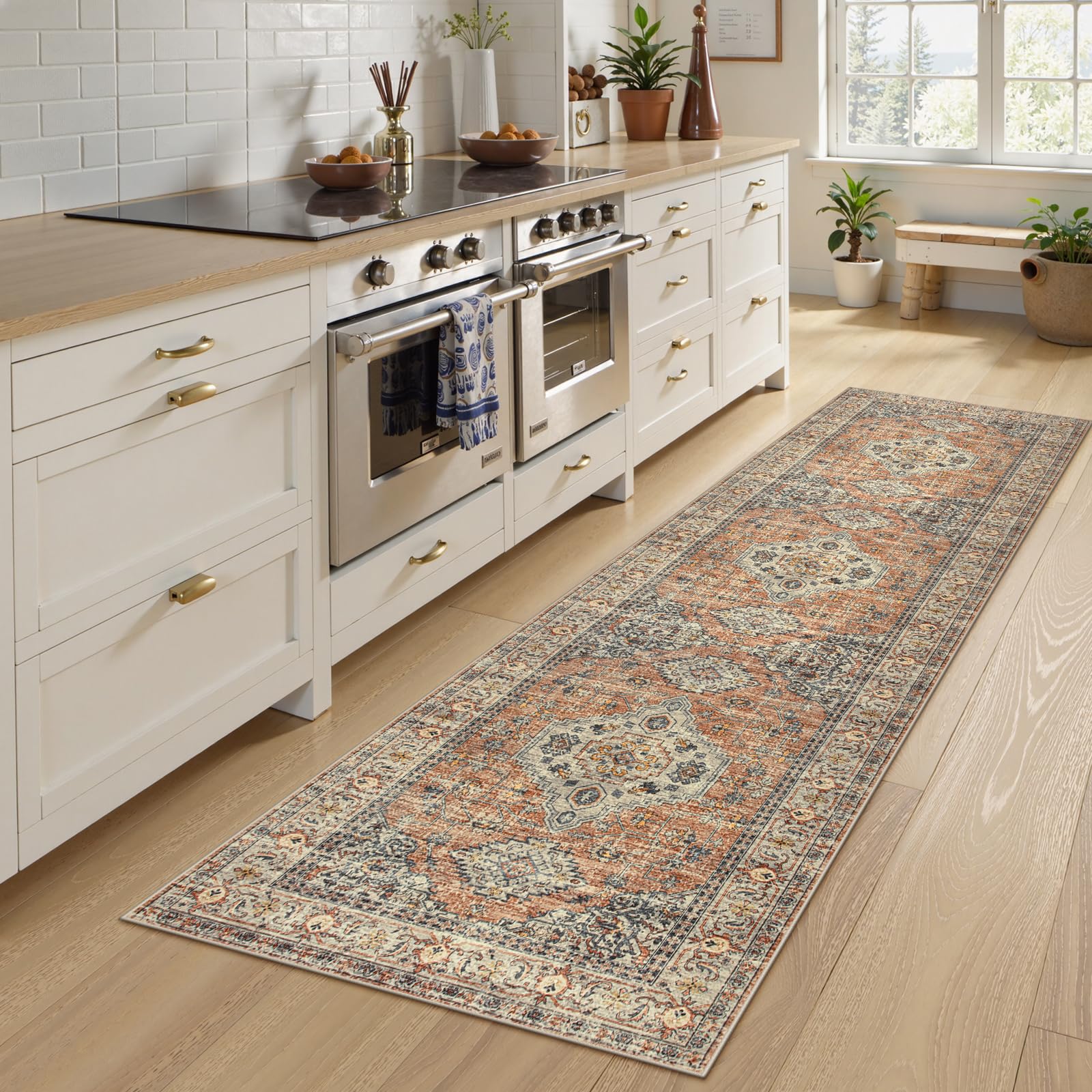 Lahome Oriental Washable Kitchen Runner Rug Non Slip, 2x8 Runners for Hallways with Rubber Backing, Vintage Soft Long Carpet for Bathroom Laundry Bedr