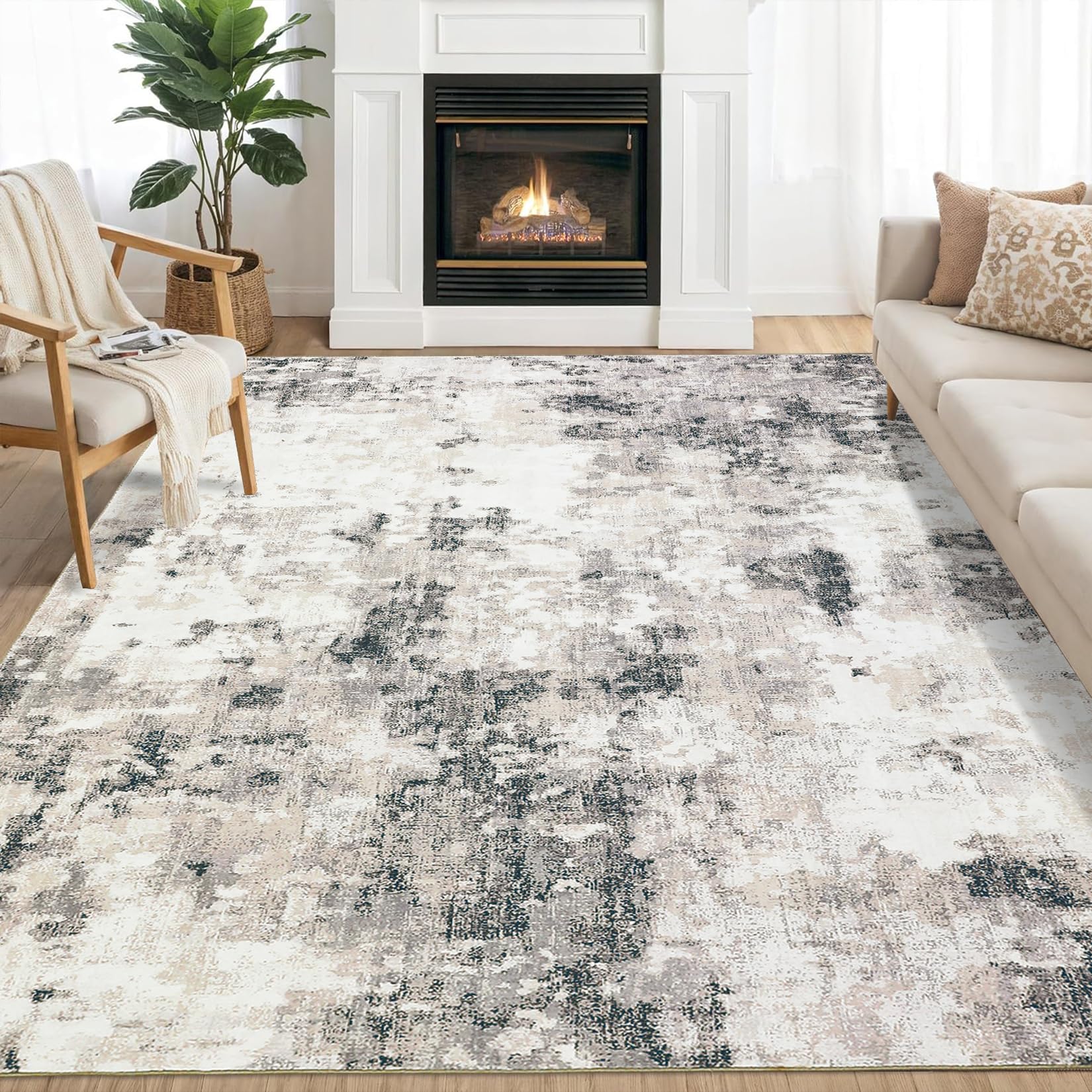 Garvee Washable 8x10 Rug Non Shedding Taupe for Living Room Bedroom Kids Room Modern Abstract Carpet Non Slip Stain Resistant