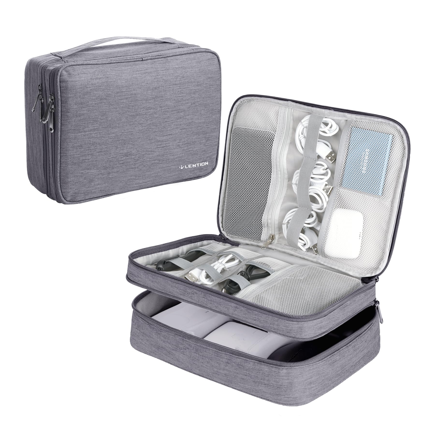LENTION Cable Electronics Organizer Bag Pouch, Travel Accessories Carry Case Waterproof Double Layers All-in-One Storage Bag Carrying for Cord, Charge