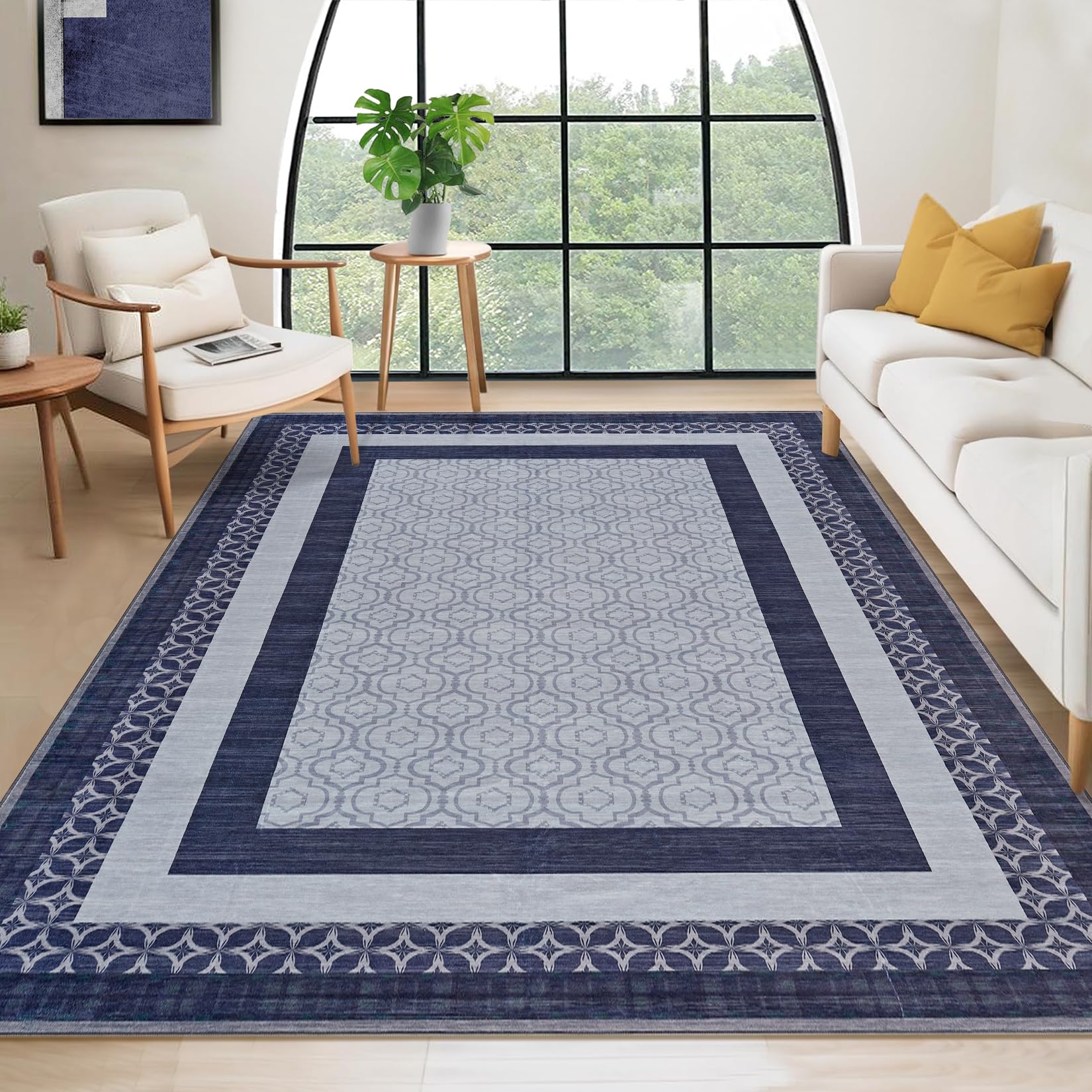 Garvee 5x7 Washable Modern Area Rugs for Living Room, Bedroom, Dining Room, Navy Blue, Non-Slip Low-Pile Carpet