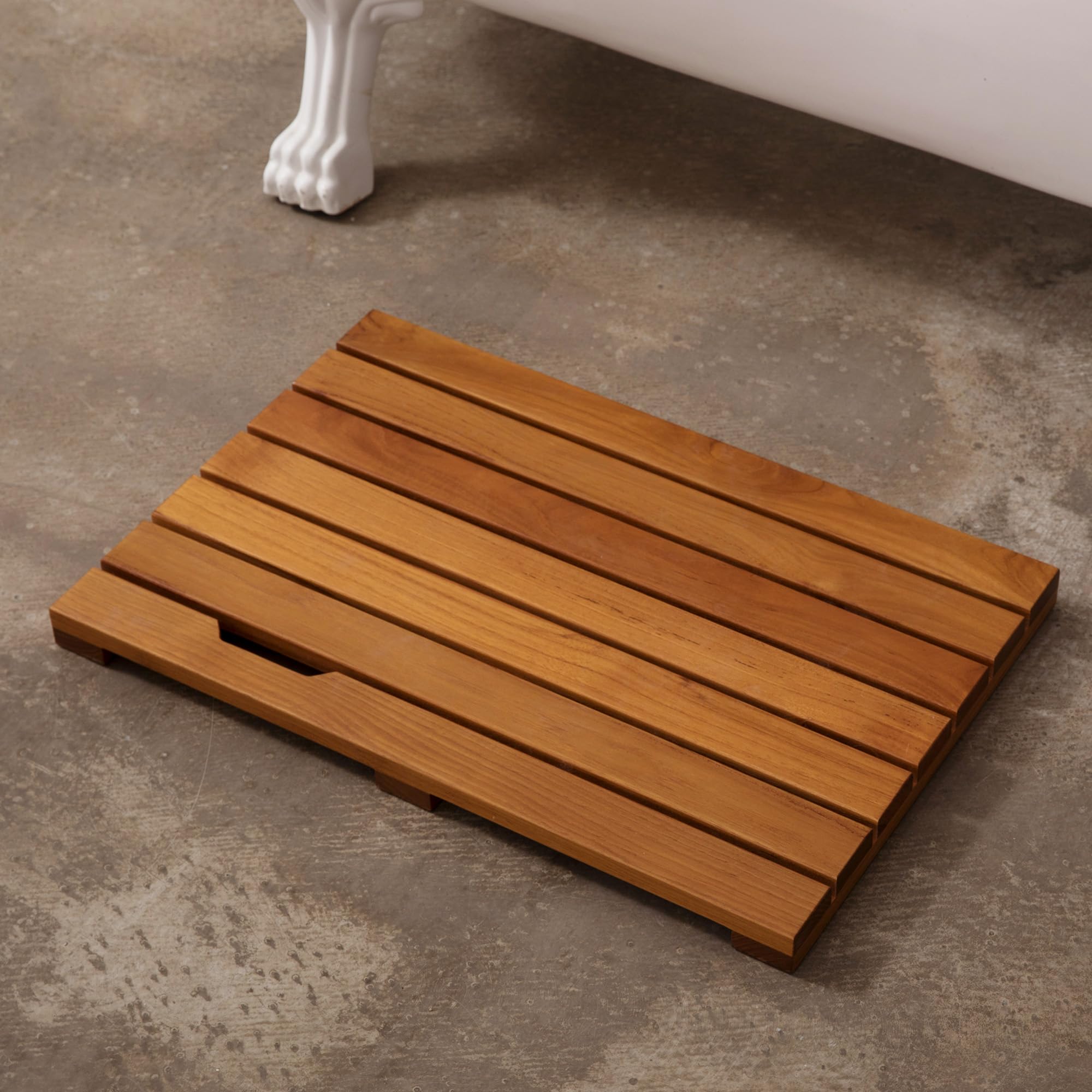 Garvee Wooden Bath Mat Floor Mat With Waterproof Non-Slip Feet And Grooves For Indoor & Outdoor Use, One Size, Teak Color