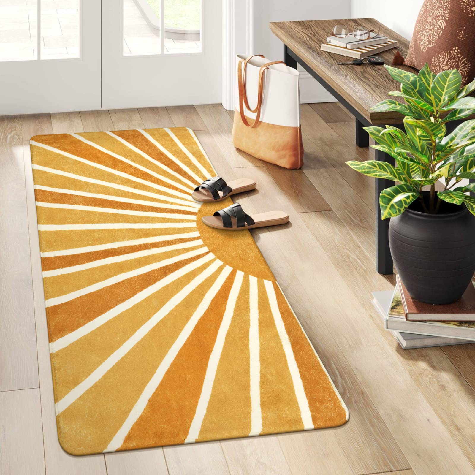 Lahome Washable Sun Boho Runner Rug: 2'x4' Non-Slip Distressed Sun Print for Hallways, Entryways, Laundry, Kitchen, Bedroom, Bathroom & Nursery Rainbo