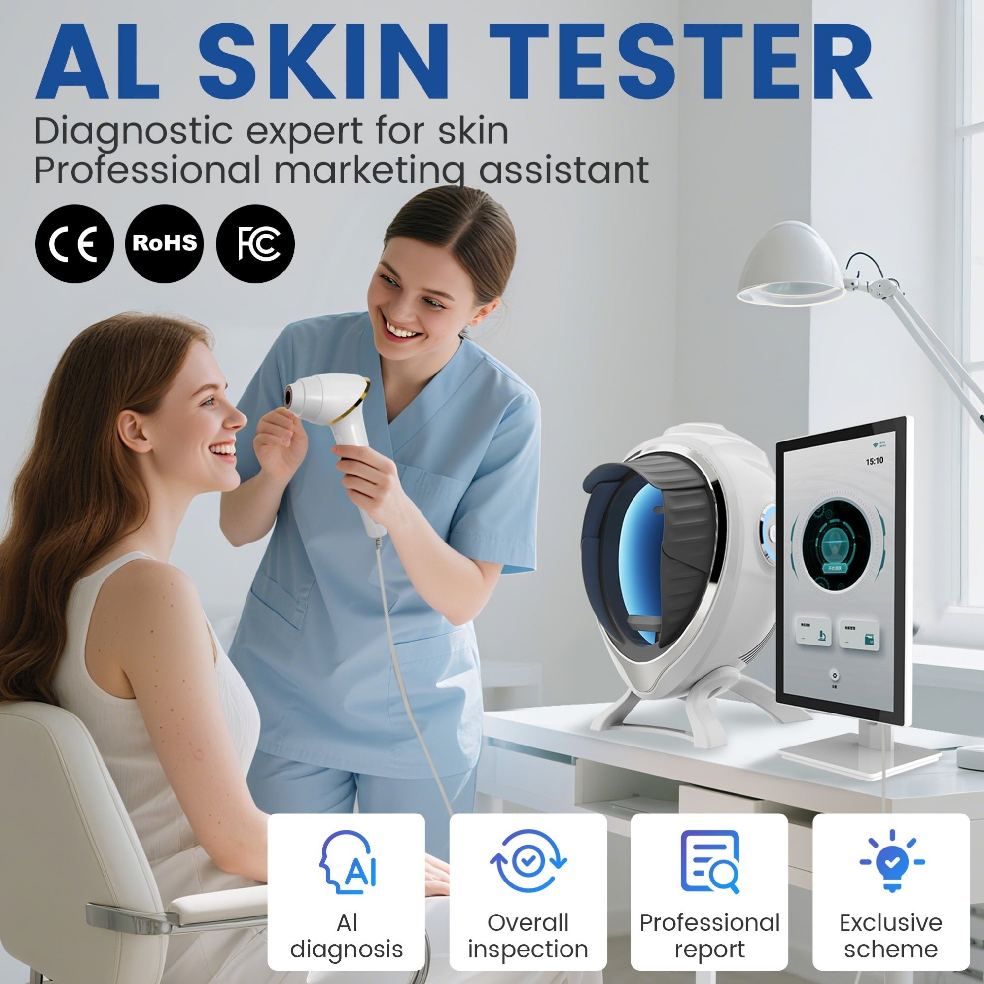 3D Facial Detection Mirror Acne Scanner Skin Analysis Detector With Facial Detection Camera Professional for Skincare Management