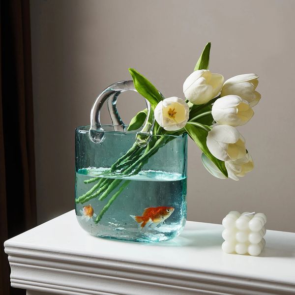 Portable Glass wer Creative Fish Tank for Goldfish Beautiful Home Desktop Decoration Practical Vase LivingRoom Decor 240627