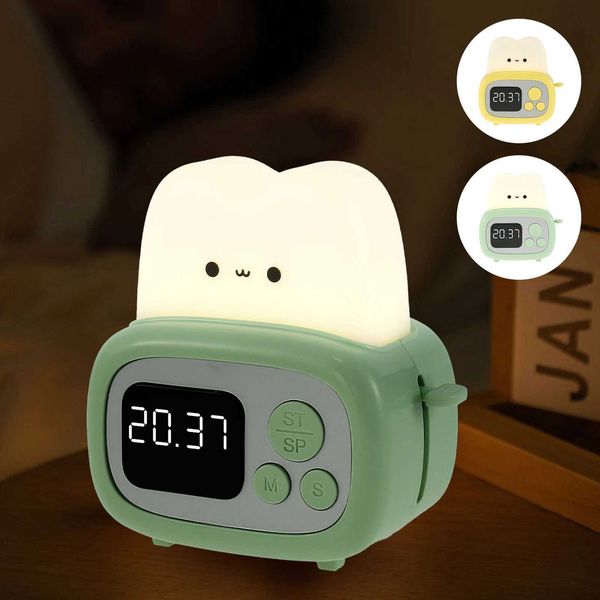 Cute Kids Alarm Clock Dimmable Digital Clock with Night Light Rechargeable Sleep Training Clock Bedside Wake Up Alarm ClocksT250114