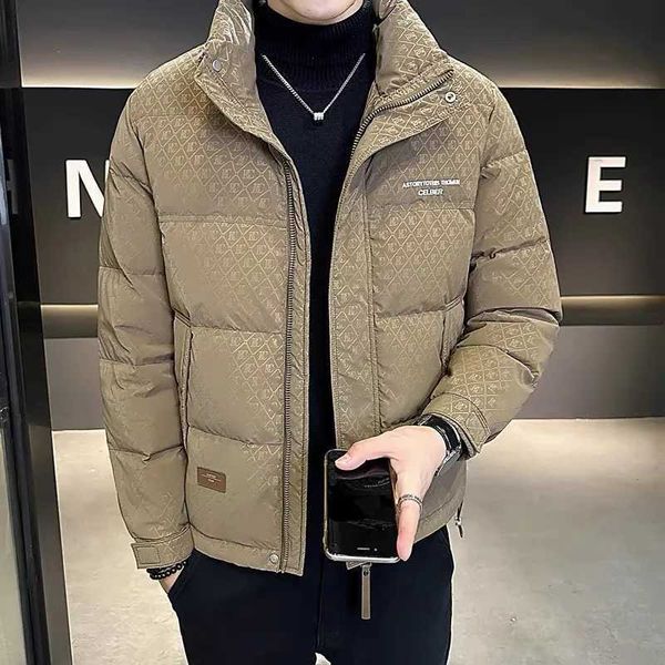 Men&#039;s Down Parkas Mens Winter Down Jacket Stand-Up Collar Full Print Down Coat 2024 New Handsome Homme Outerwear Causal Cold Weather Ma
