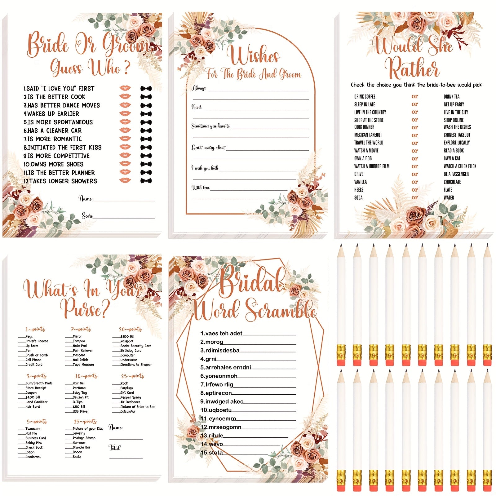 TEMU 145pcs Bridal Shower Game Bridal Shower Favors Wedding Shower Games Set Wedding Games Cards And Pencils For Bride Groom Bachelorette Party