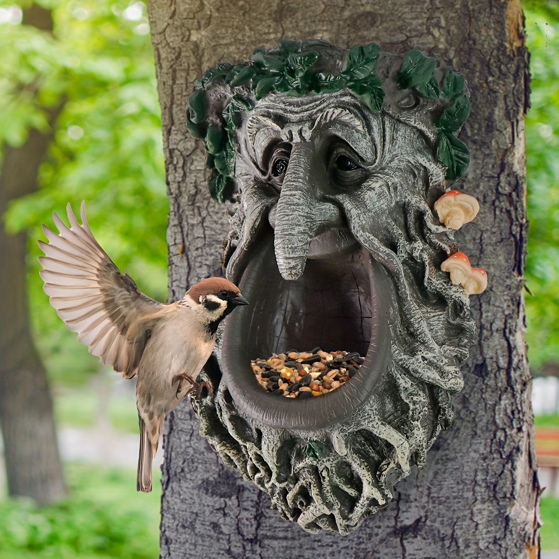 TEMU Old Man Tree Face Sculpture, Flower Planter Pot Hand-painted Tree Peeker Bird Feeder Garden Decor And Yard Art Feeding Birds With