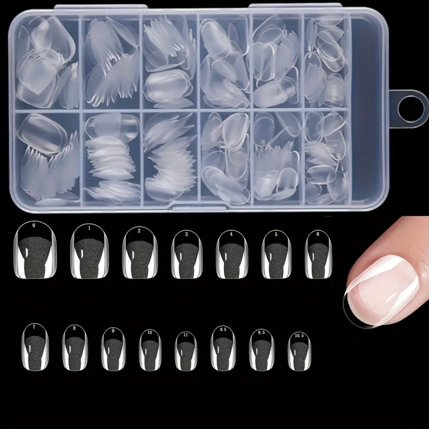 TEMU 240pcs Oval Short False Nails, Transparent Full Cover Fake Almond Tips, Glossy Finish Pure -on Nails For Gel Extension