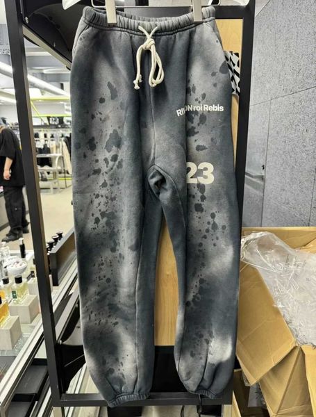 Calça masculina mancha rrr123 lavagem de tecido pesado do antigo drstrelastic sports calças soltas homens mulheres calças de outono calças t
