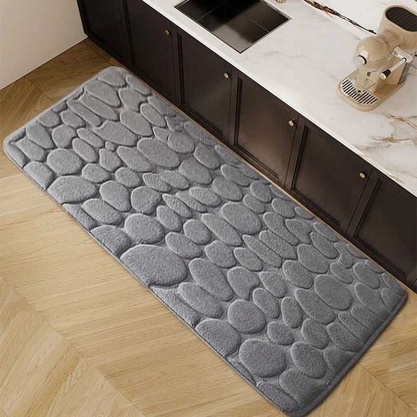 Thickened embossed kitchen water and oil absorbent carpet flannel large size kitchen non-slip floor mat washable foot matC250102