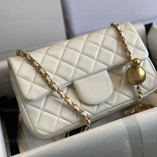10A Mirror Quality Designers Mini 18cm Square Pearl Crush Bags Womens Rectangle 20cm Gold Ball Bag Luxury Black Quilted Flap Purse Crossbody