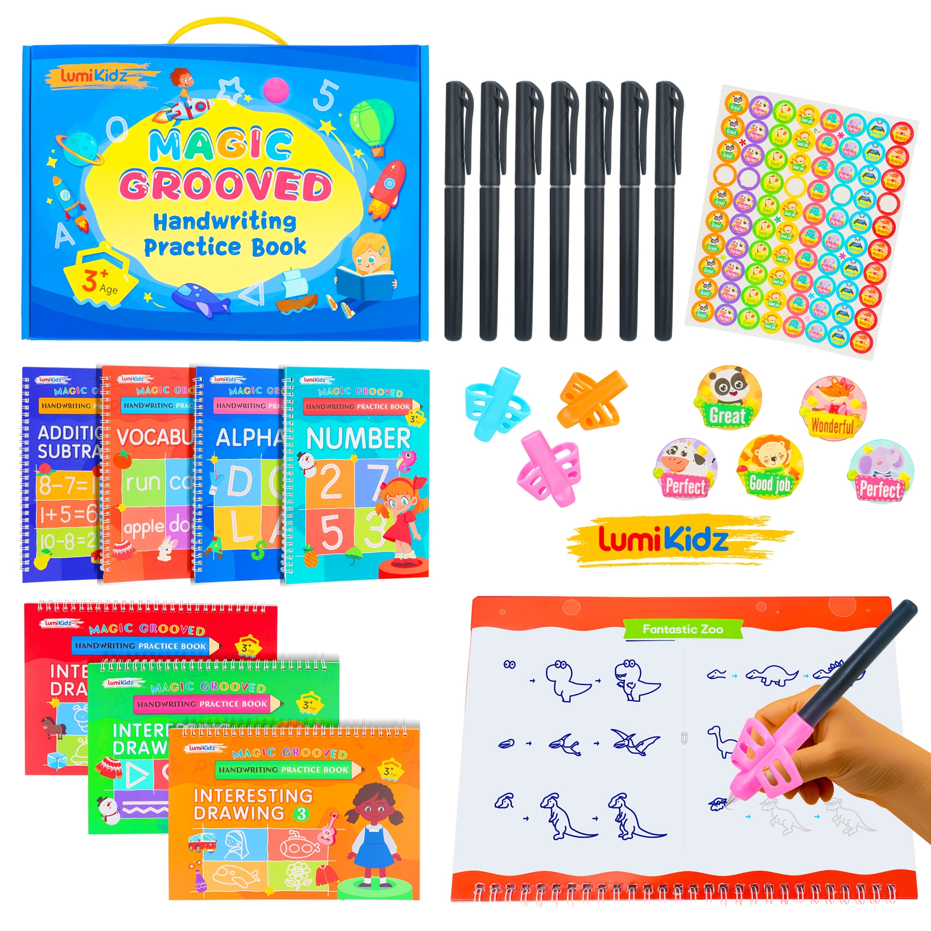 TEMU Magic Grooved Writing Practice, Reusable Grooved Handwriting Workbooks, Large Writing Practice Books For Kids Ages 3+, Kindergarten Workbooks