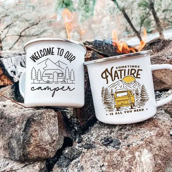 Sometimes Nature Is All You Need Print Enamel Mugs Camping Coffee Handle Cup Nature Hiking Water Tea Mug Holiday Travel Gift Cup Y240813