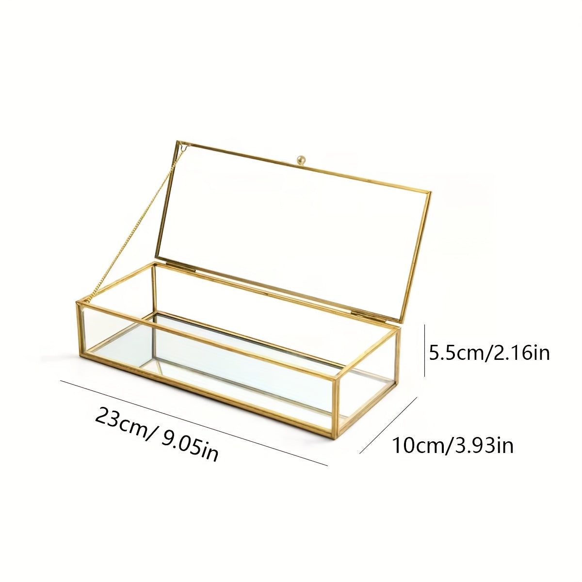 TEMU Vintage Glass Jewelry Box With Brass Trim - Elegant Tabletop Organizer For Bracelets, Necklaces, Rings, , With Secure Clasp Closure, Jewelry
