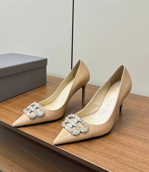 Elegant Women&#039;s Lady Crystal-embellished BB Knife Pumps Patent Leather Nude Black Women Sandals Shoes Pointed Toe Lady High Heels Party