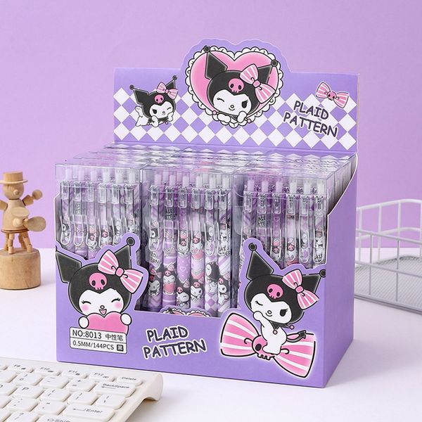 12pcs-lot Cartoon Kuromi Gel Pen Kawaii Kuromi Cinnamoroll Stationery 0.5mm Black With Hook Office Write Cute Pens 2956