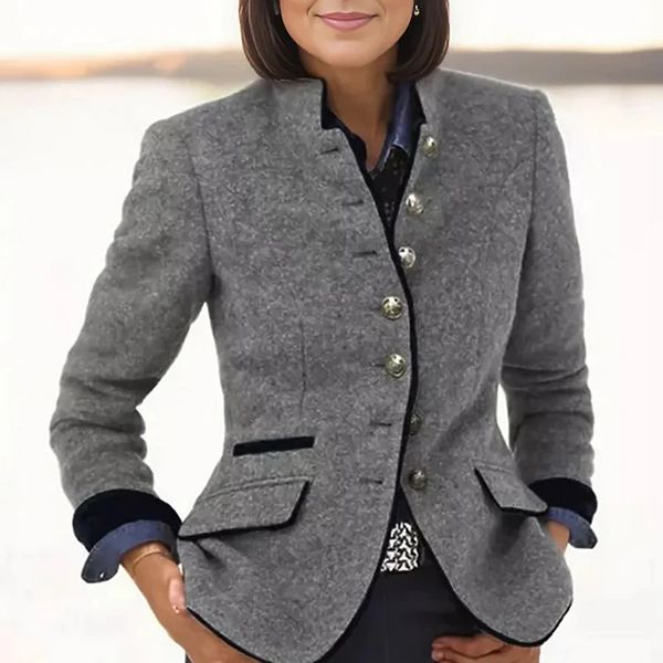 Office elegante casaco de tweed de tweed de tweed de tweed casual casual de manga comprida