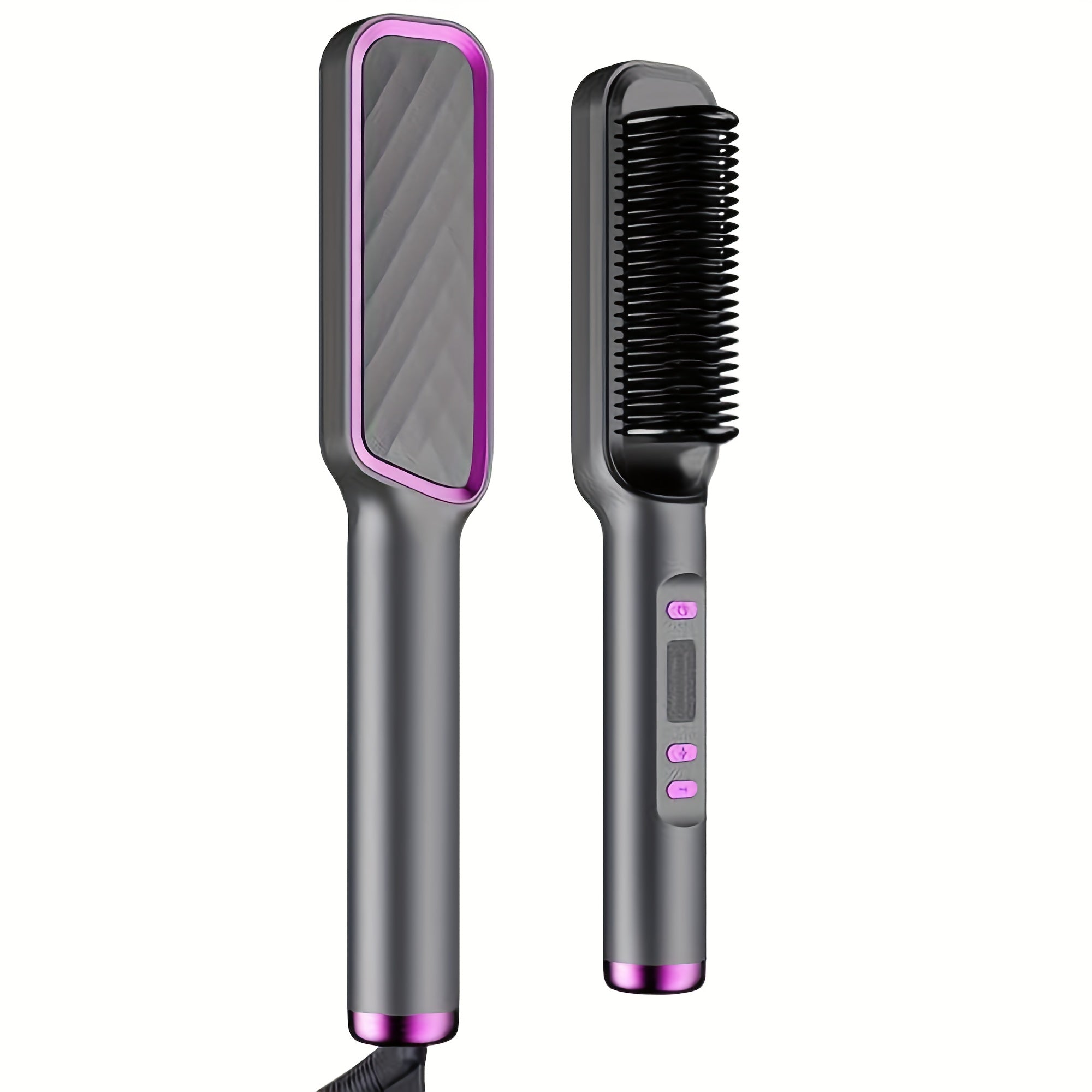TEMU 2-in-1 Ceramic Hair Straightener Comb - Dual Use For Straight & Curly Styles With Negative & Lcd Display | Portable & Hair For Home-travel |