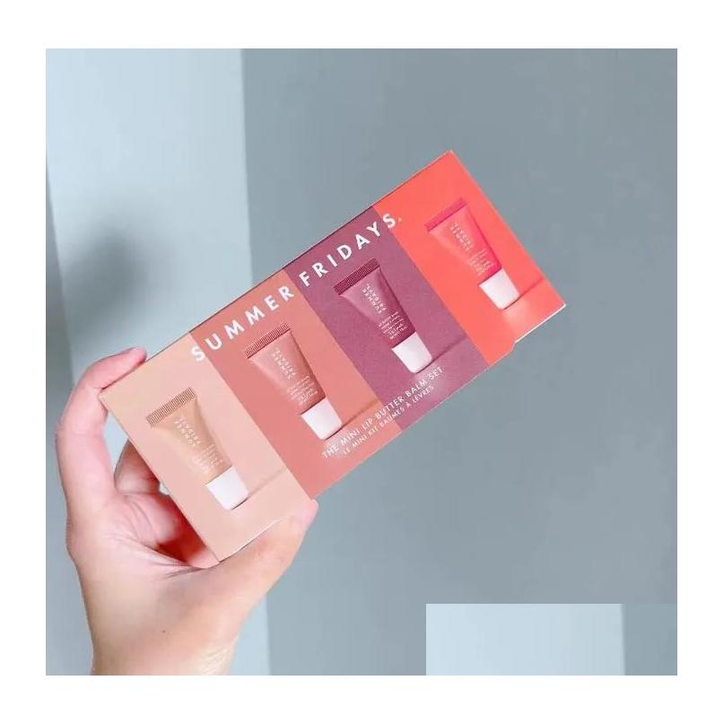 Lip Gloss Summer Fridays Set 4Pcs Lipgloss 5G Mini Makeup Gift Box Moisturize Smooth Oil Jelly Lipsticks Beige Vanilla Brown Sugar 4 Dh9T1
