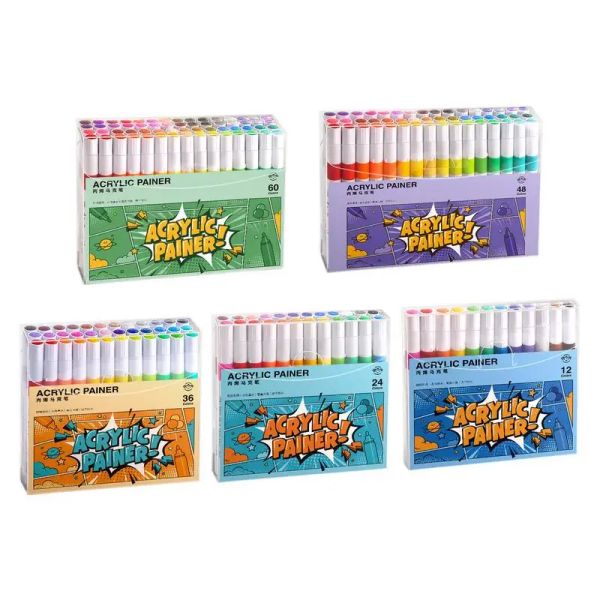 Acrylic Paint Markers Paint Pens For Fabric DIY Crafts Art Supplies With 60 Colors Waterproof Strong Coverage Quick-Drying