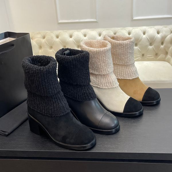 2025--Top quality Ankle Fashion Boots Fur on Leather Round heels Slip On boots women&#039;s luxury designer Leather sole factory footwear Si