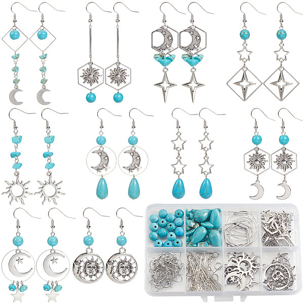 Kits de fabrication de boucles d'oreilles pendantes en turquoise synthétique et alliage étoile lune