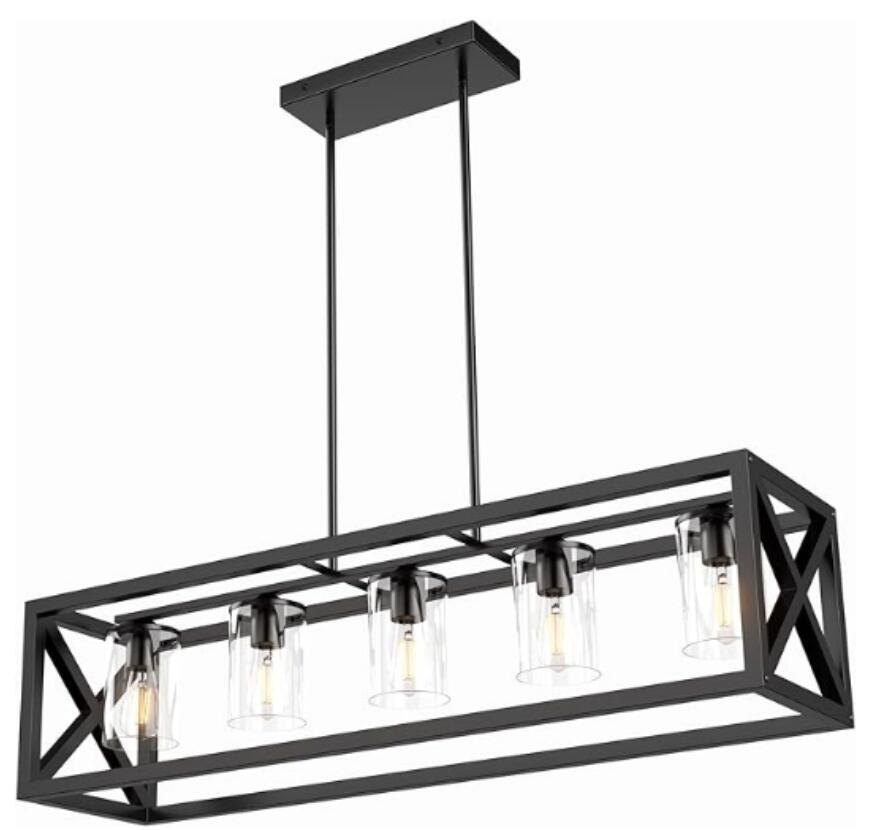 Garvee Dining Rooms Black Chandeliers,Kitchen Island Farmhouse Lighting Fixture Industrial Rustic Ceiling Hanging 5 Light Modern Pendant Light with Gl