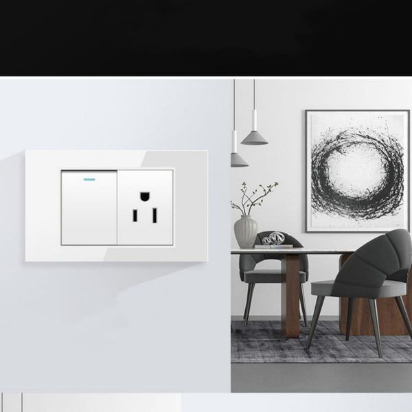 Us Standard White Tempered Glass 18WType-C USB C Smart Fast Charging Wall Socket,110V Electrical Power Socket with Light Switch