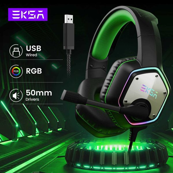 Headsets EKSA E1000 7.1 surround RGB gaming earphones for PC-4-5 USB wired earphones with noise cancelling microphone CL250107