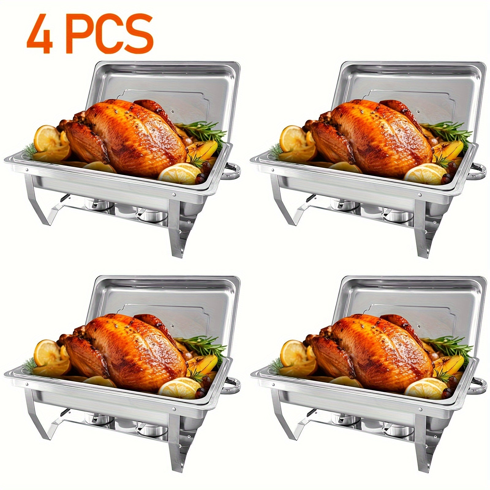 TEMU 8qt Chafing Dish Buffet Set, Stainless Steel Food Warmer Kit With Lids, Food Pans, Water Pan And Fuel Holders For Restaurant Catering Parties