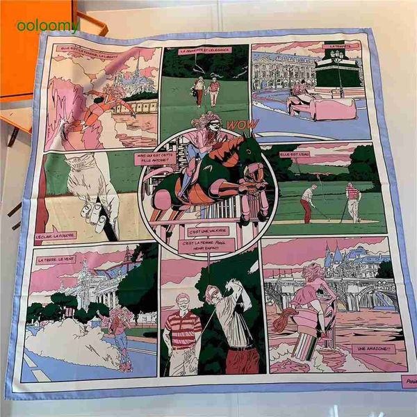 Hemres Designer Scarves Family H&#039;s New Rolled Edge Silk Women&#039;s Square Versatile Spring and Autumn Decorative Scarf Summer Thin Tr