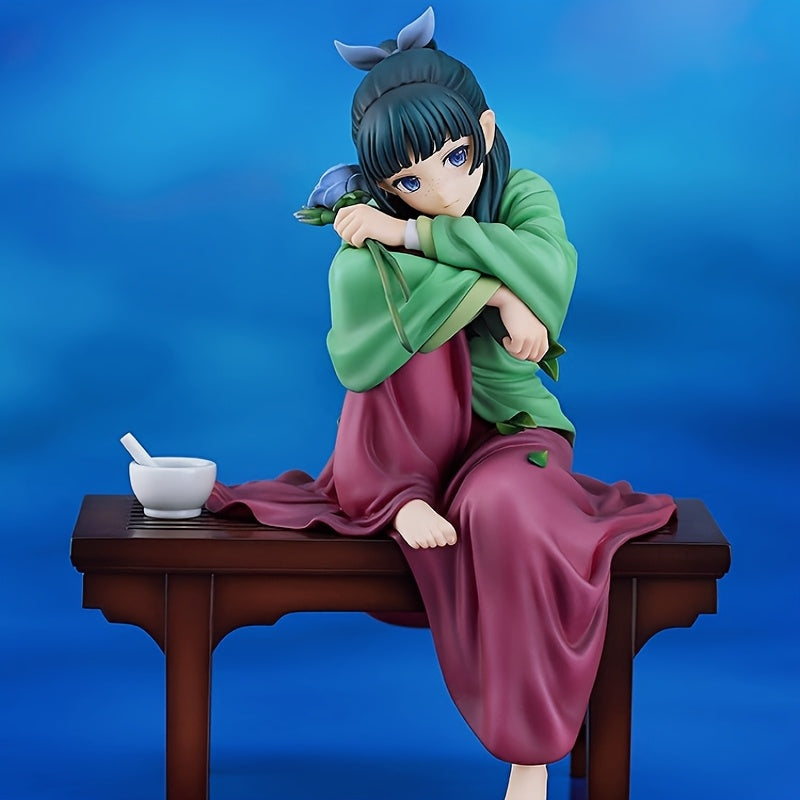 TEMU 3d Stereoscopic Anime Statue - Green-haired Girl In Hanfu With Blue Rose, Pvc Collectible Figure With Eyes & Traditional Attire - Gift For