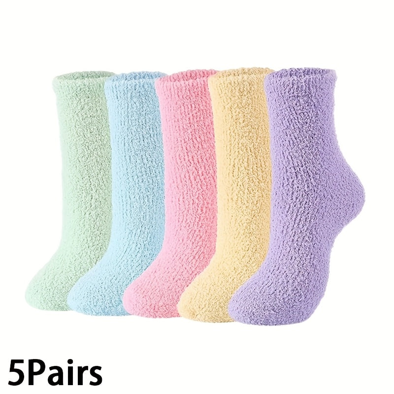 TEMU Women's Thick Warm Coral Fleece Floor Socks, Soft And Comfortable Autumn And Winter Socks, Candy Color Coral Fleece Mid-calf Socks For Home Use,