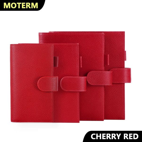 Notepads Moterm Firm Pebbled Grain Leather Cherry Red Color Genuine Cowhide Planner Rings Notebook Cover Diary Agenda Organizer Journey 2310