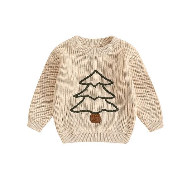 Baby Boy Girl Christmas Sweater Cute Reindeer Letter Embroidery Crew Neck Long Sle Plover Knit Tops for Winter Fall 0-3Y Z250112