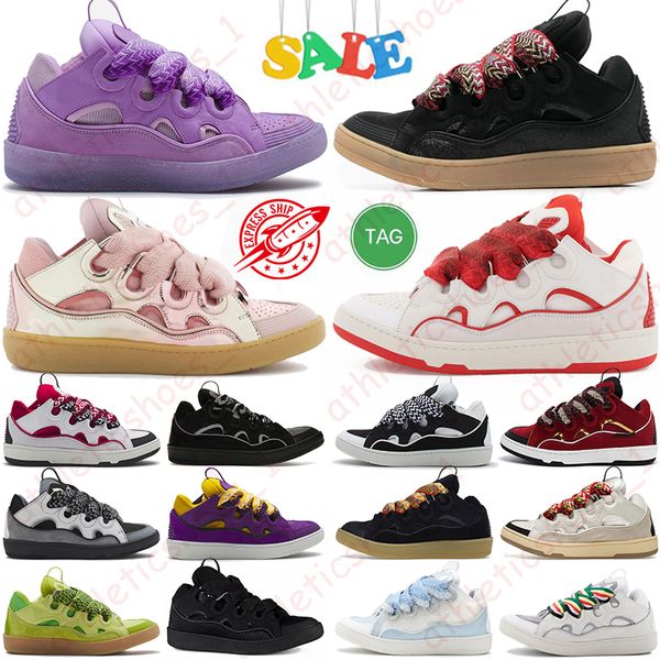 Luxury Designer Shoes Men Women Curb Sênus casuais Sapatos de couro plana Sapatos roxos amarelo branco preto cinza rosa azul tênis calfskin