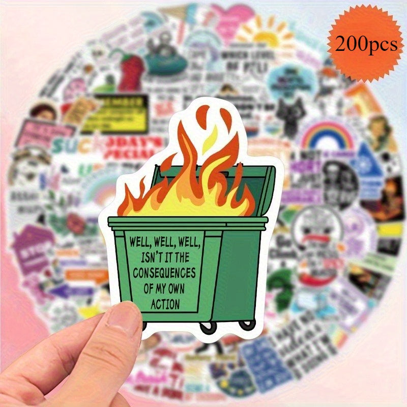 TEMU 200 Total Funny Skeleton & Motivational Quotes Stickers - Buy 100 Get Free - Sarcastic Decals For Laptop, Water Bottle, Suitcase - Vintage Comic