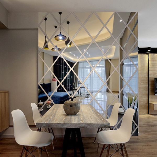 Party Decoration 173258Pcs 3D Mirror Wall Sticker DIY Diamonds Triangles Stickers Living Room Home Bedroom Decor Decals 230510