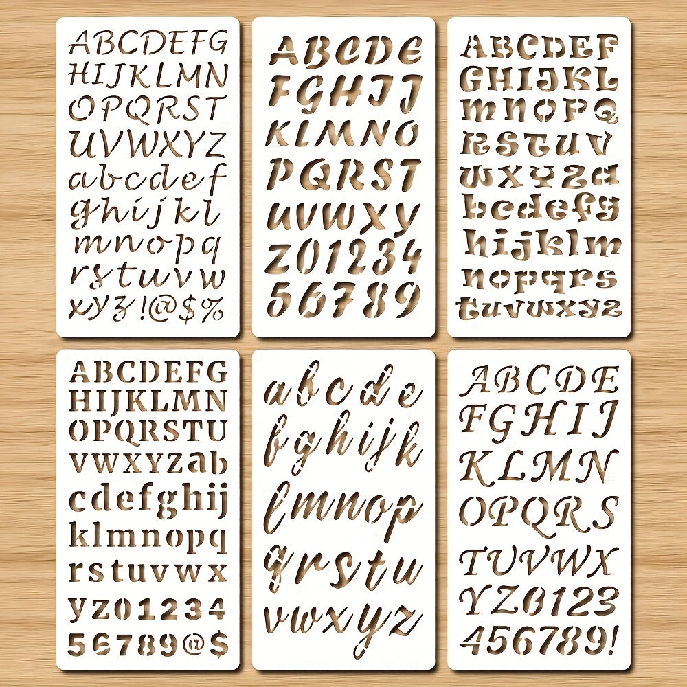 TEMU 6pcs Reusable Alphabet & Number Stencils Set, Creamy White Pet Plastic Templates For Painting, Drawing, Journaling, Scrapbooking, Crafting -