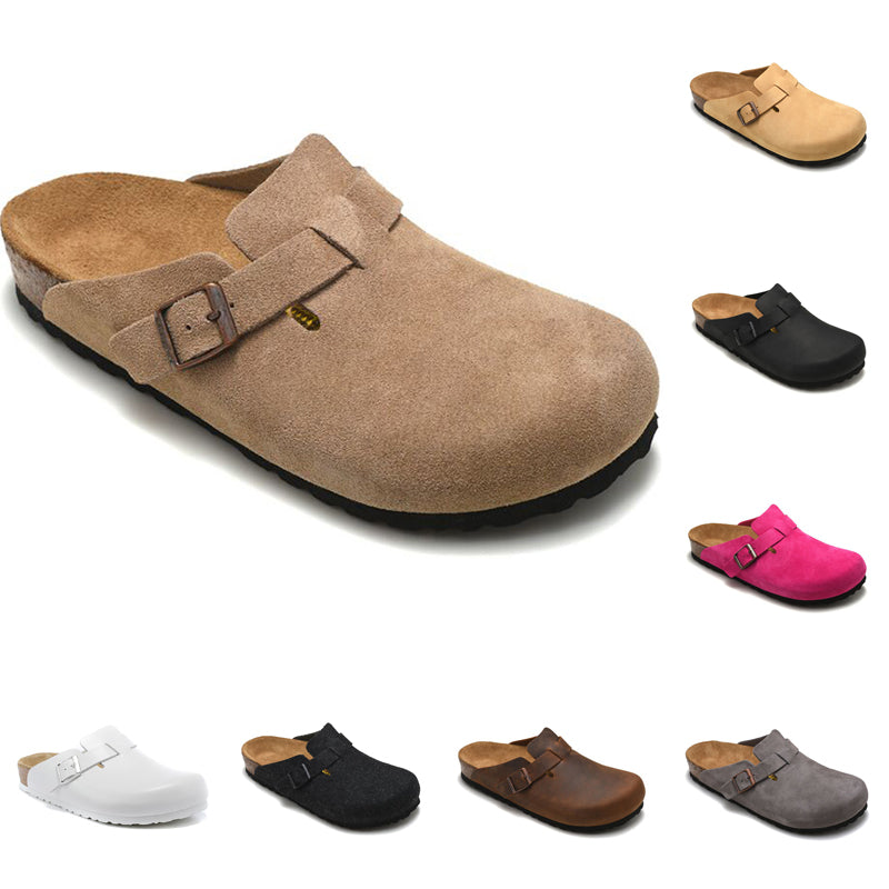 Bonston Clogs Designer Sandals Men Women Slippers Mules Cork Flat Soft Fashion Leather suede Black Wihte Beige Brown Grey Casual shoes Outdoor Loafe