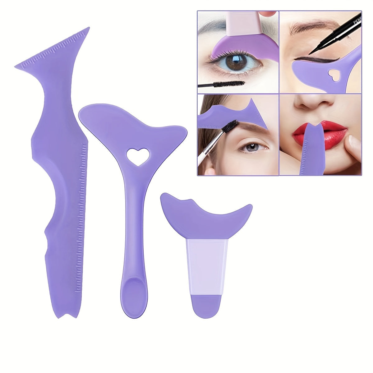 TEMU 3-piece Silicone Eyeliner Stencil Set - Multifunctional Eye Makeup Application Tools With Mascara Shield, Eyeliner Guide, Reusable,
